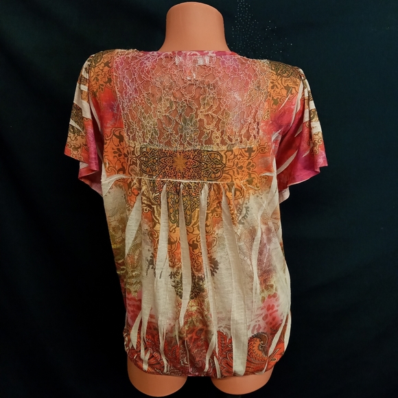 2X Dressbarn sublimation back lace detail / elastic hem top - Picture 3 of 11